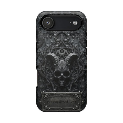 Gothic Demon Skull Phone Case – Dark Occult Horned Skull Art with Optional Personalized Text