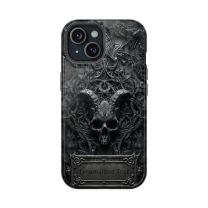 Gothic Demon Skull Phone Case – Dark Occult Horned Skull Art with Optional Personalized Text