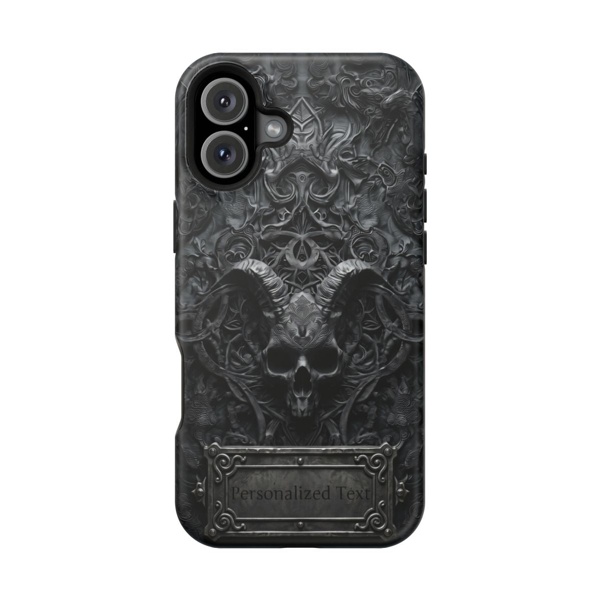 Gothic Demon Skull Phone Case – Dark Occult Horned Skull Art with Optional Personalized Text