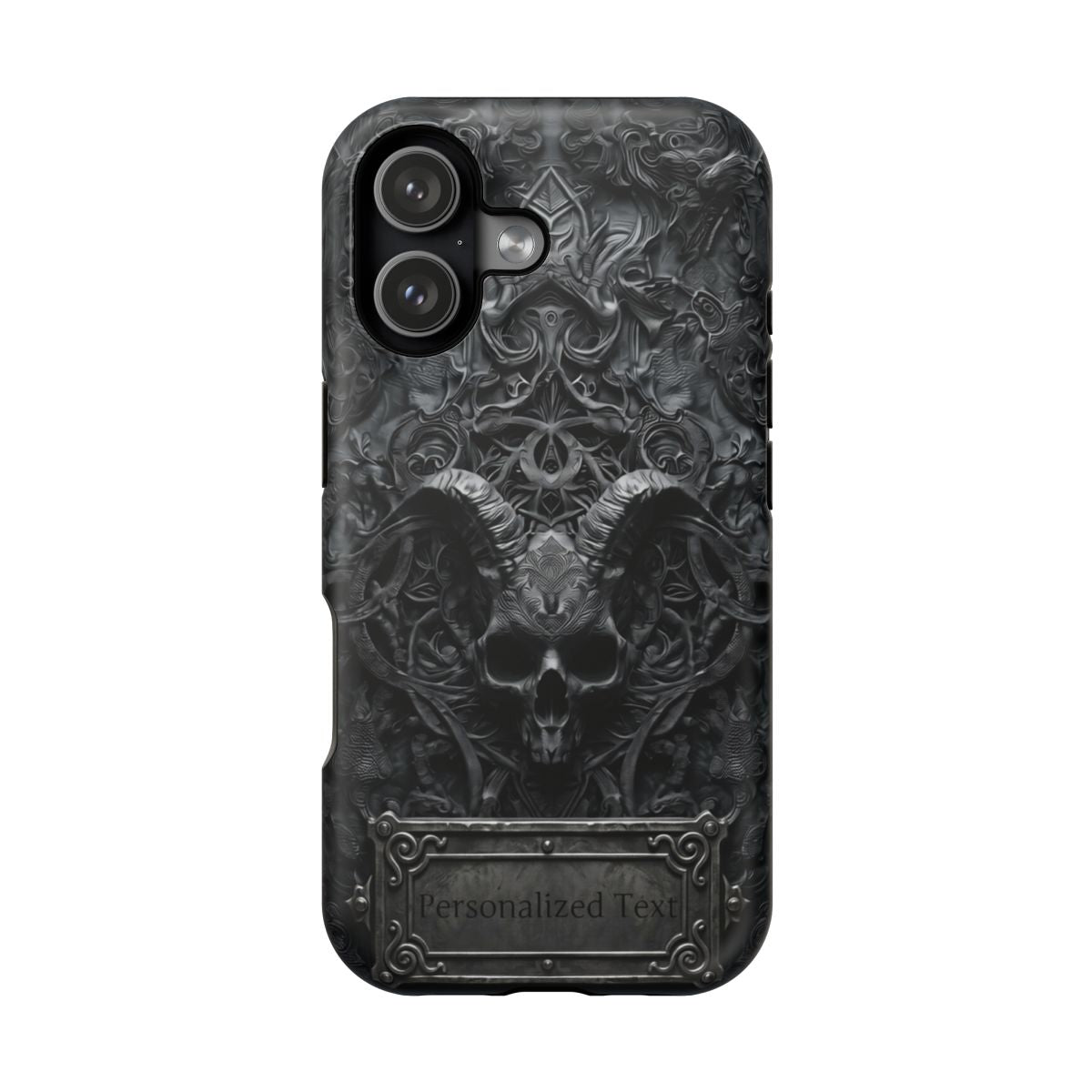 Gothic Demon Skull Phone Case – Dark Occult Horned Skull Art with Optional Personalized Text