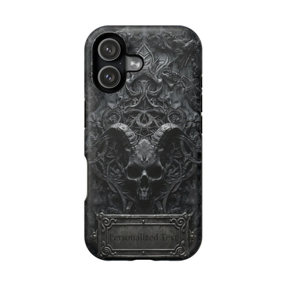 Gothic Demon Skull Phone Case – Dark Occult Horned Skull Art with Optional Personalized Text
