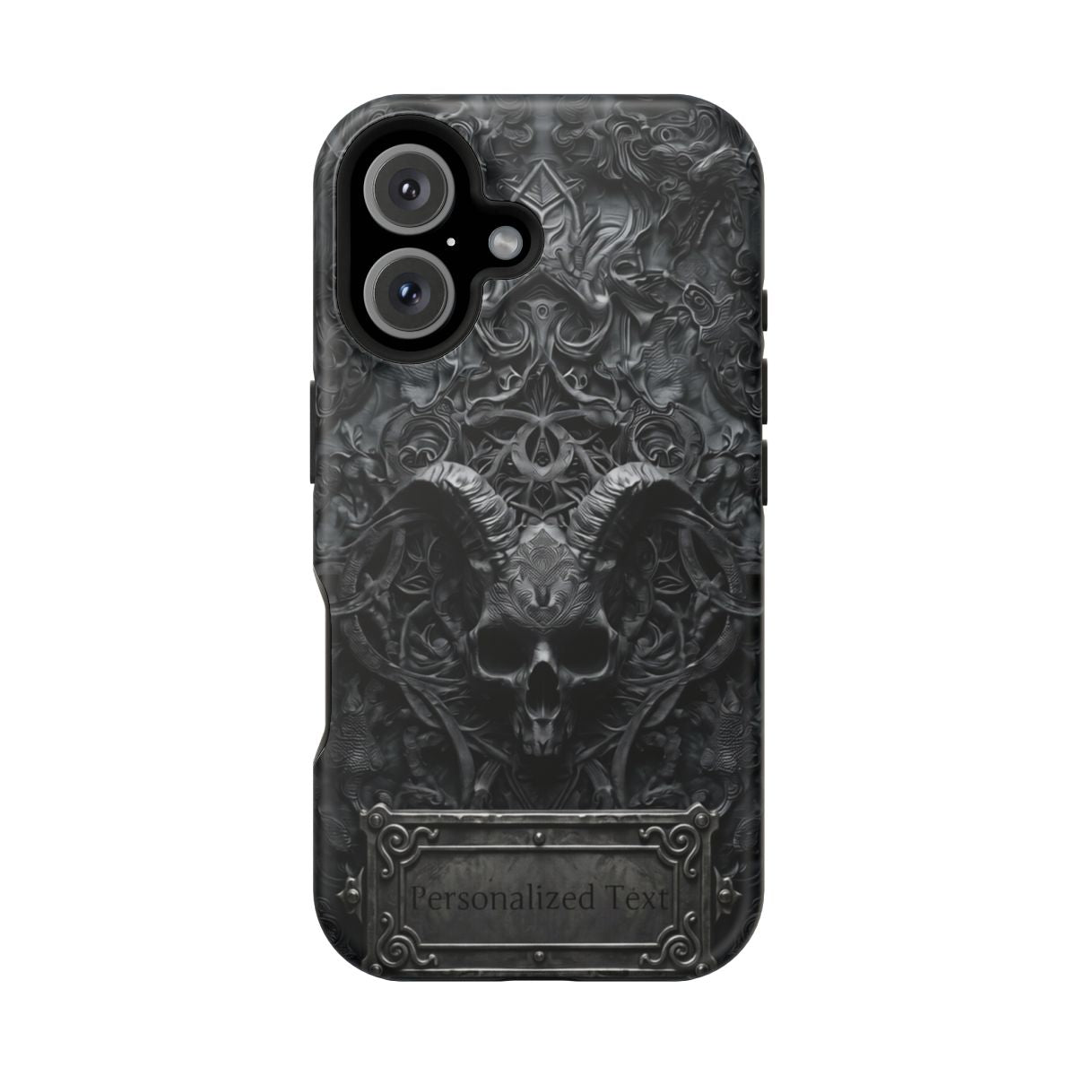 Gothic Demon Skull Phone Case – Dark Occult Horned Skull Art with Optional Personalized Text
