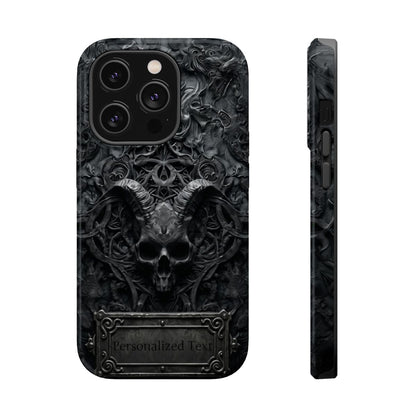 Gothic Demon Skull Phone Case – Dark Occult Horned Skull Art with Optional Personalized Text