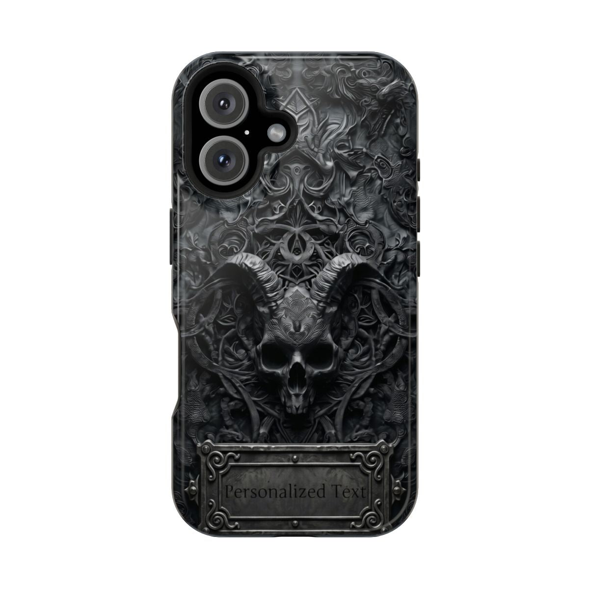 Gothic Demon Skull Phone Case – Dark Occult Horned Skull Art with Optional Personalized Text