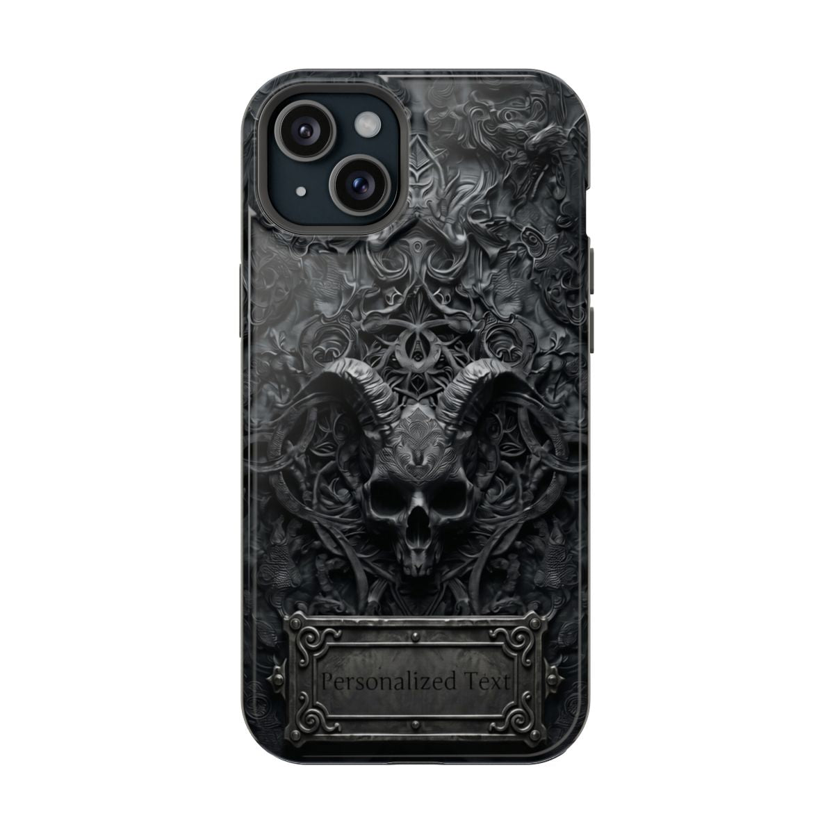 Gothic Demon Skull Phone Case – Dark Occult Horned Skull Art with Optional Personalized Text
