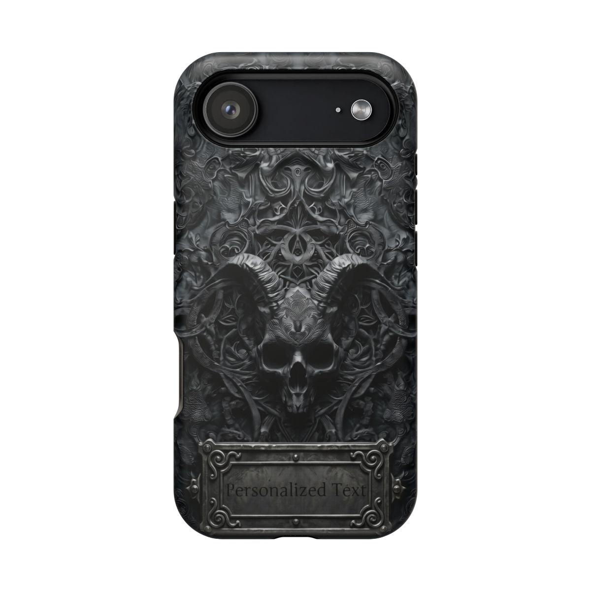 Gothic Demon Skull Phone Case – Dark Occult Horned Skull Art with Optional Personalized Text