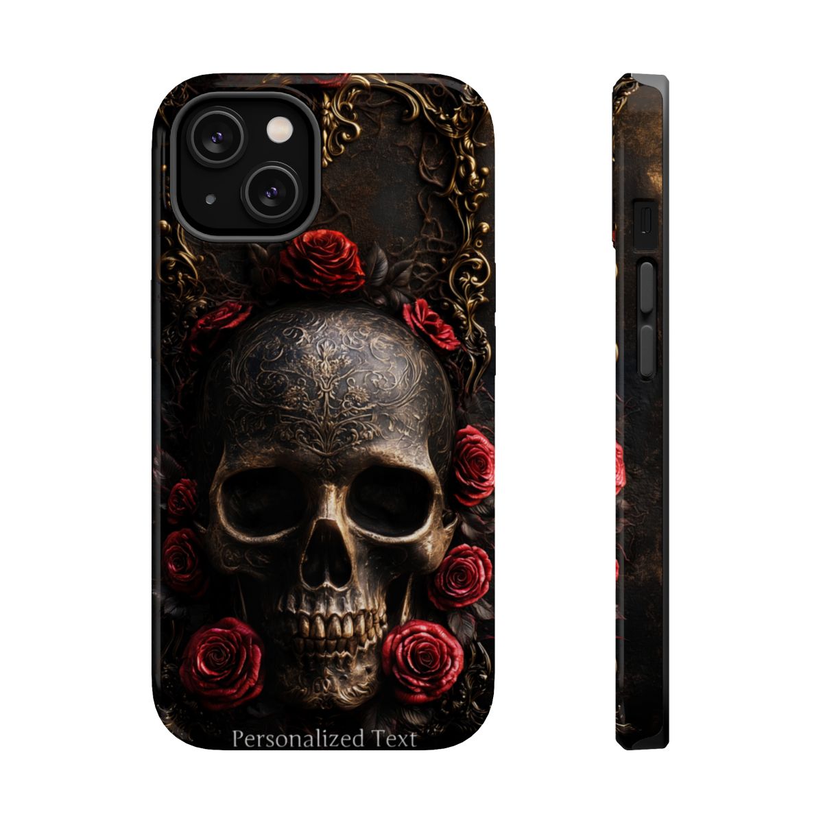 Personalized Gothic Skull and Red Roses Phone Case, Dark Floral Skeleton Case, Victorian Gothic Horror iPhone Samsung Galaxy Google Pixel Case