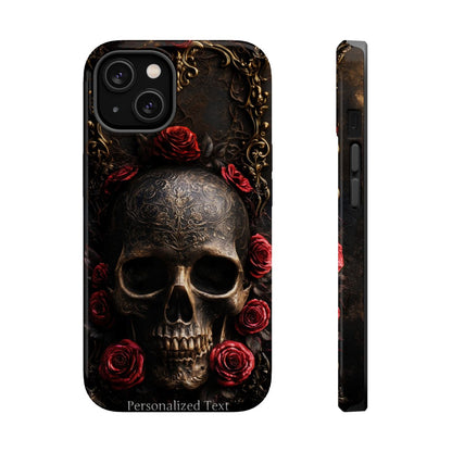 Personalized Gothic Skull and Red Roses Phone Case, Dark Floral Skeleton Case, Victorian Gothic Horror iPhone Samsung Galaxy Google Pixel Case