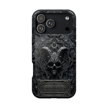 Gothic Demon Skull Phone Case – Dark Occult Horned Skull Art with Optional Personalized Text