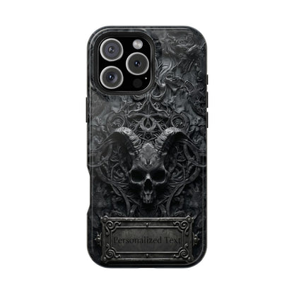 Gothic Demon Skull Phone Case – Dark Occult Horned Skull Art with Optional Personalized Text