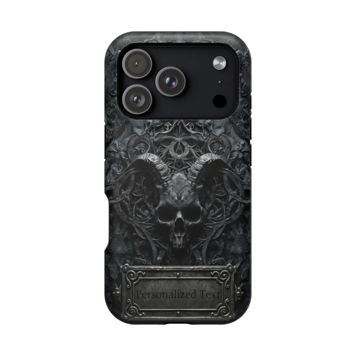 Gothic Demon Skull Phone Case – Dark Occult Horned Skull Art with Optional Personalized Text