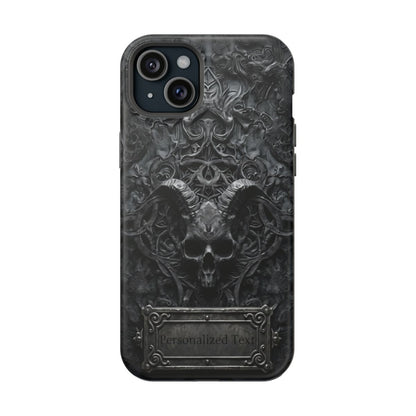 Gothic Demon Skull Phone Case – Dark Occult Horned Skull Art with Optional Personalized Text