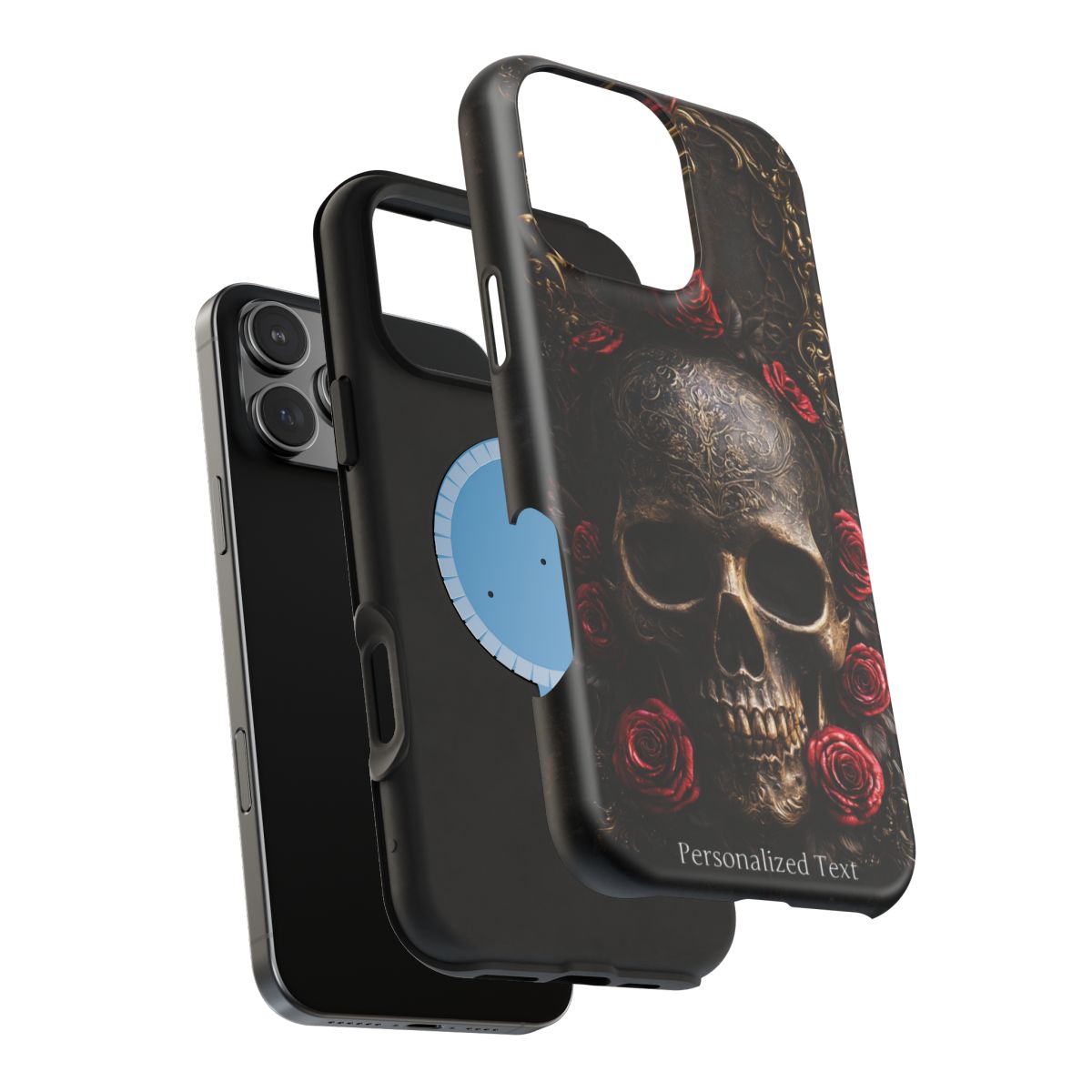 Personalized Gothic Skull and Red Roses Phone Case, Dark Floral Skeleton Case, Victorian Gothic Horror iPhone Samsung Galaxy Google Pixel Case