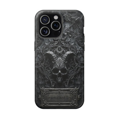 Gothic Demon Skull Phone Case – Dark Occult Horned Skull Art with Optional Personalized Text