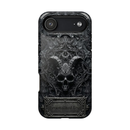 Gothic Demon Skull Phone Case – Dark Occult Horned Skull Art with Optional Personalized Text