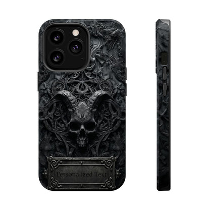 Gothic Demon Skull Phone Case – Dark Occult Horned Skull Art with Optional Personalized Text
