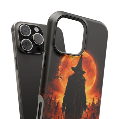 Personalized Halloween Scarecrow Phone Case – Orange Full Moon Witchcraft Art, Spooky Gothic Case for iPhone, Samsung Galaxy & Google Pixel
