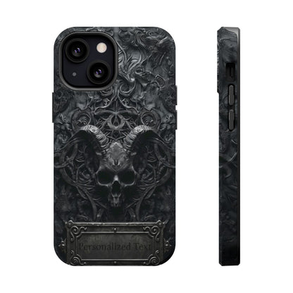 Gothic Demon Skull Phone Case – Dark Occult Horned Skull Art with Optional Personalized Text