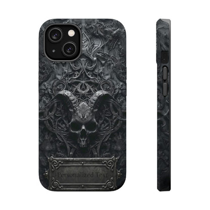 Gothic Demon Skull Phone Case – Dark Occult Horned Skull Art with Optional Personalized Text