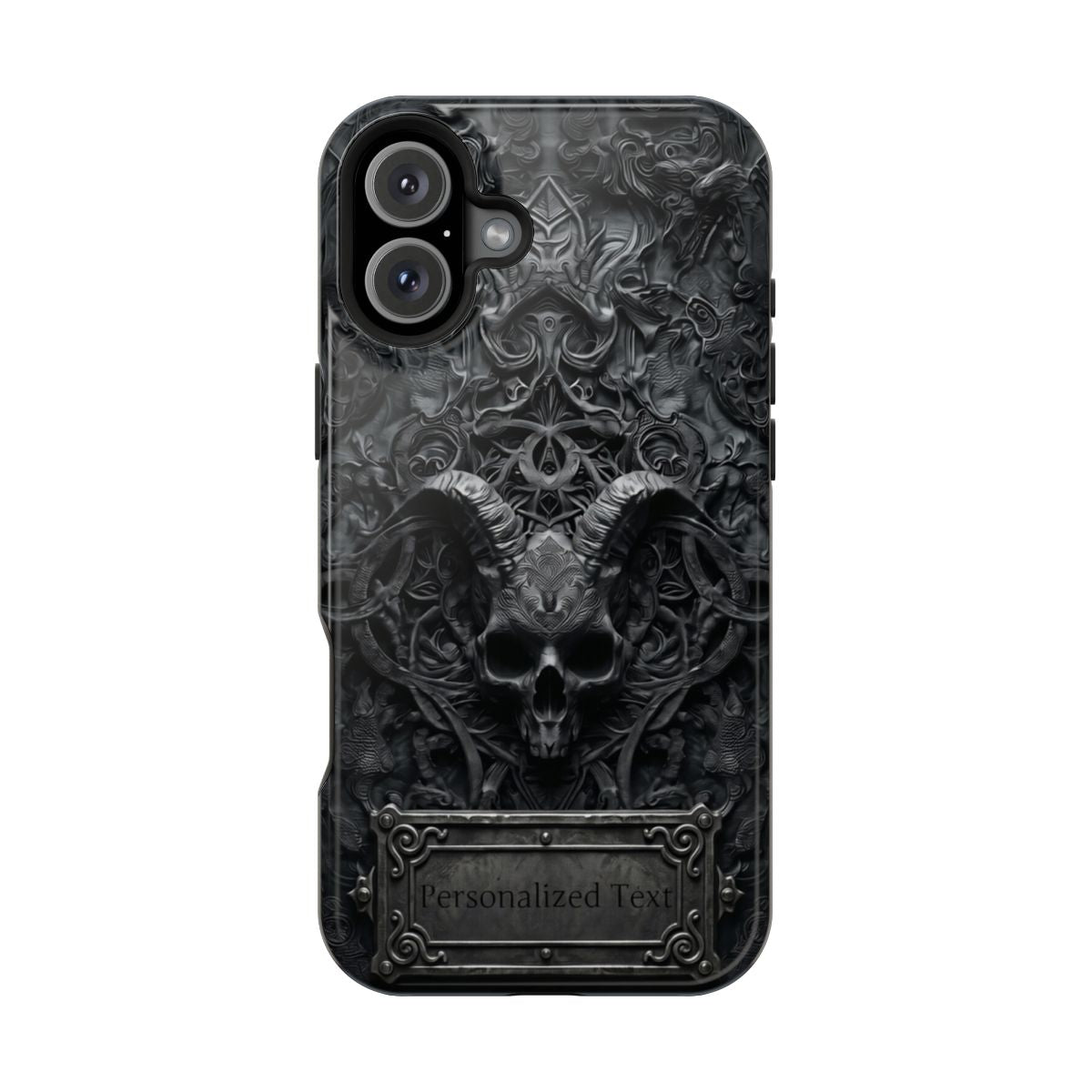 Gothic Demon Skull Phone Case – Dark Occult Horned Skull Art with Optional Personalized Text