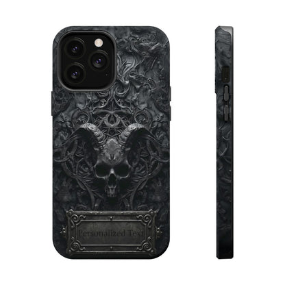 Gothic Demon Skull Phone Case – Dark Occult Horned Skull Art with Optional Personalized Text