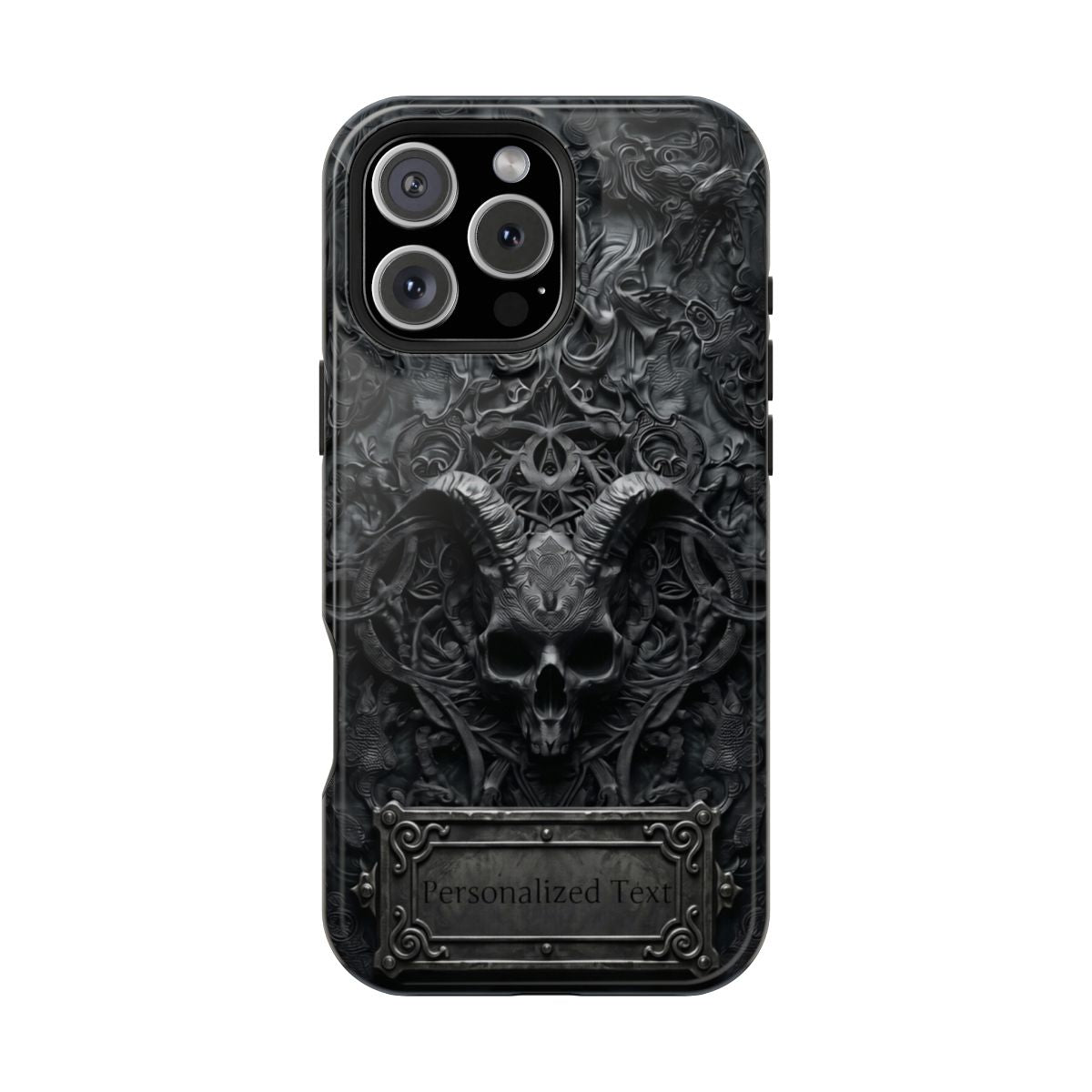 Gothic Demon Skull Phone Case – Dark Occult Horned Skull Art with Optional Personalized Text