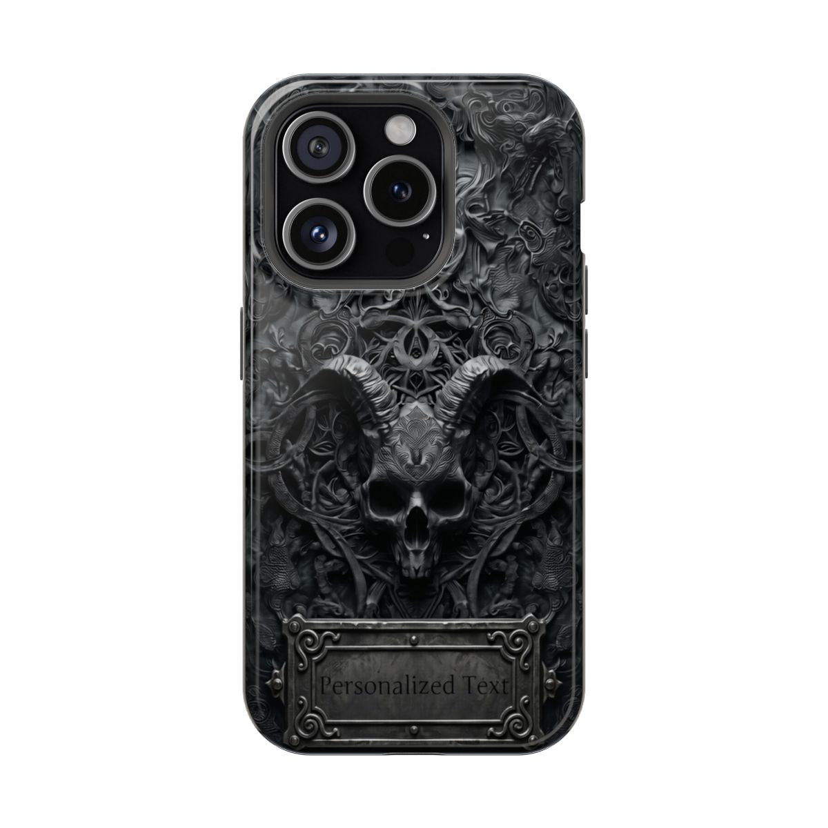 Gothic Demon Skull Phone Case – Dark Occult Horned Skull Art with Optional Personalized Text