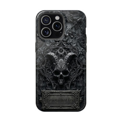 Gothic Demon Skull Phone Case – Dark Occult Horned Skull Art with Optional Personalized Text