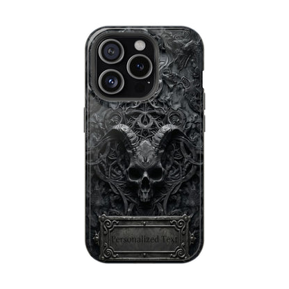 Gothic Demon Skull Phone Case – Dark Occult Horned Skull Art with Optional Personalized Text