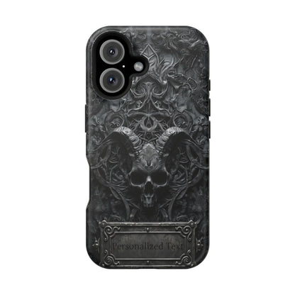 Gothic Demon Skull Phone Case – Dark Occult Horned Skull Art with Optional Personalized Text