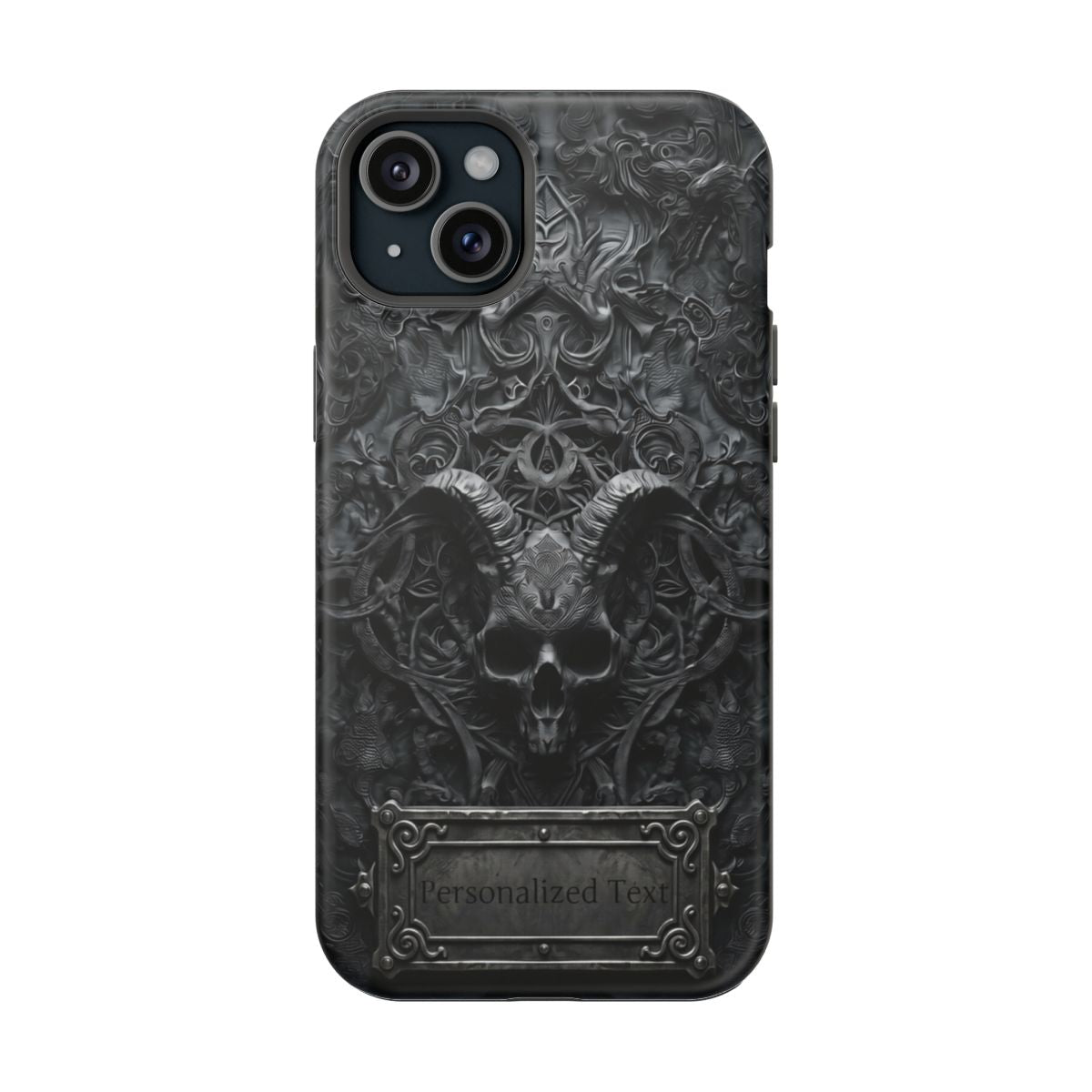 Gothic Demon Skull Phone Case – Dark Occult Horned Skull Art with Optional Personalized Text