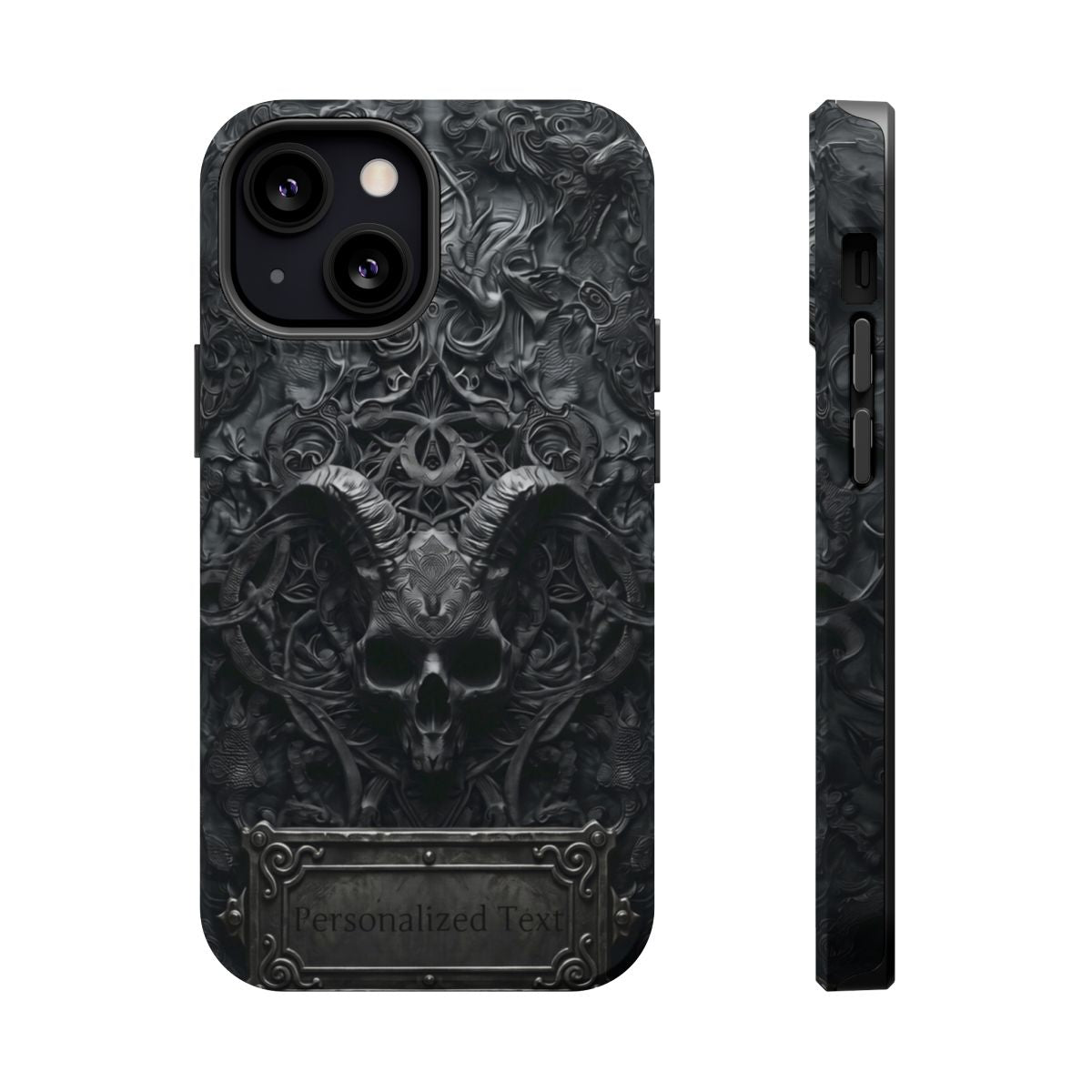 Gothic Demon Skull Phone Case – Dark Occult Horned Skull Art with Optional Personalized Text