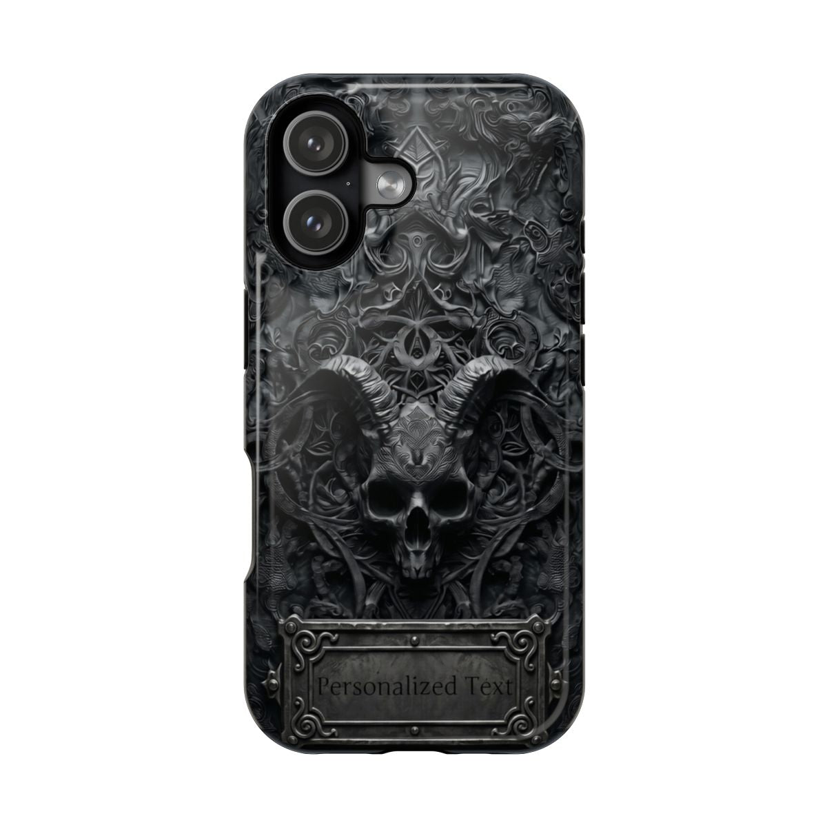 Gothic Demon Skull Phone Case – Dark Occult Horned Skull Art with Optional Personalized Text