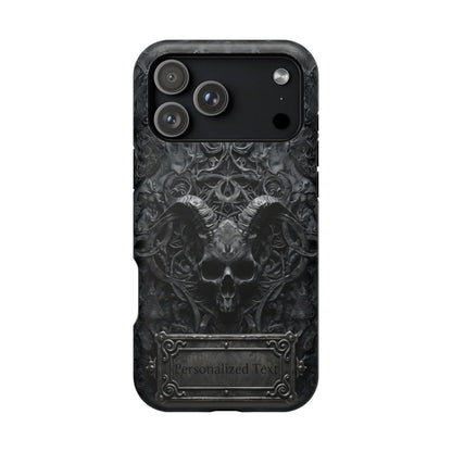 Gothic Demon Skull Phone Case – Dark Occult Horned Skull Art with Optional Personalized Text