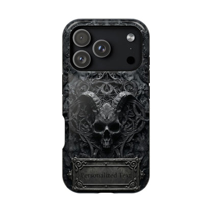 Gothic Demon Skull Phone Case – Dark Occult Horned Skull Art with Optional Personalized Text