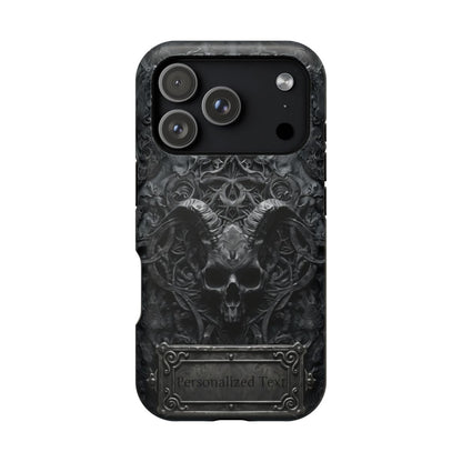 Gothic Demon Skull Phone Case – Dark Occult Horned Skull Art with Optional Personalized Text
