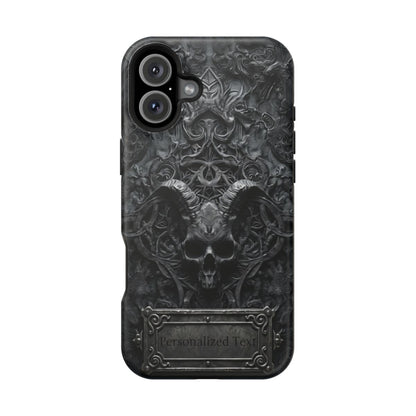 Gothic Demon Skull Phone Case – Dark Occult Horned Skull Art with Optional Personalized Text