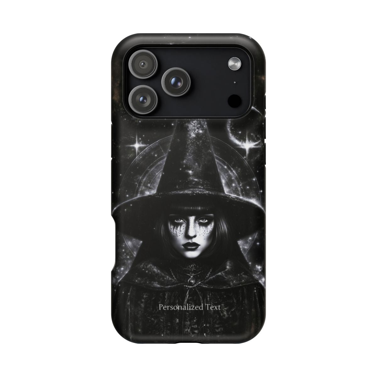 Personalized Gothic Witch Phone Case – Black and White Celestial Witch Art for iPhone, Samsung Galaxy & Google Pixel