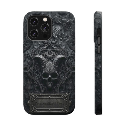 Gothic Demon Skull Phone Case – Dark Occult Horned Skull Art with Optional Personalized Text