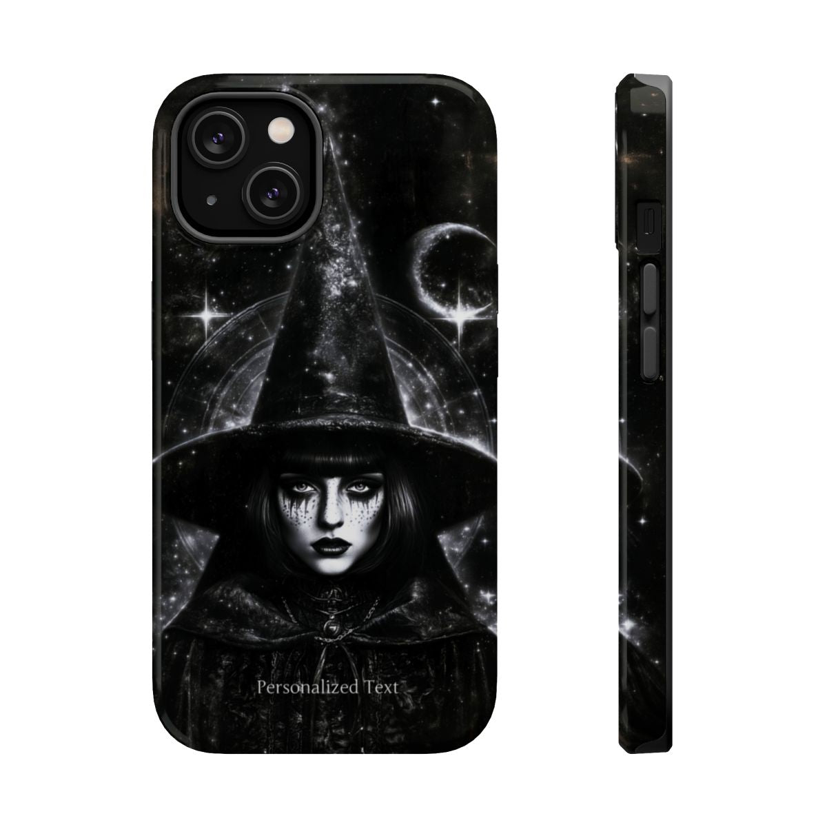 Personalized Gothic Witch Phone Case – Black and White Celestial Witch Art for iPhone, Samsung Galaxy & Google Pixel