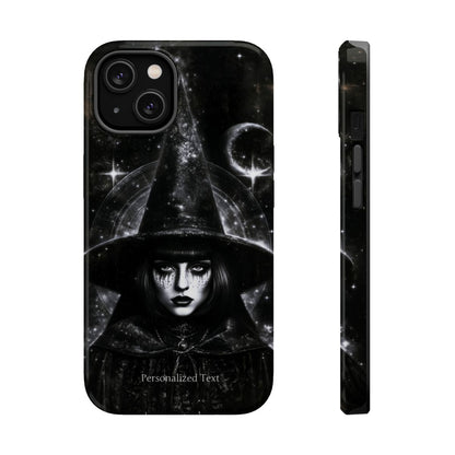 Personalized Gothic Witch Phone Case – Black and White Celestial Witch Art for iPhone, Samsung Galaxy & Google Pixel