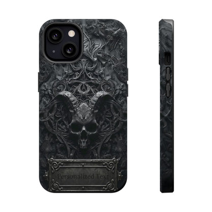 Gothic Demon Skull Phone Case – Dark Occult Horned Skull Art with Optional Personalized Text