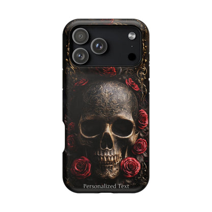 Personalized Gothic Skull and Red Roses Phone Case, Dark Floral Skeleton Case, Victorian Gothic Horror iPhone Samsung Galaxy Google Pixel Case