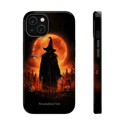 Personalized Halloween Scarecrow Phone Case – Orange Full Moon Witchcraft Art, Spooky Gothic Case for iPhone, Samsung Galaxy & Google Pixel