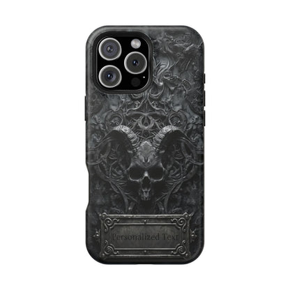 Gothic Demon Skull Phone Case – Dark Occult Horned Skull Art with Optional Personalized Text
