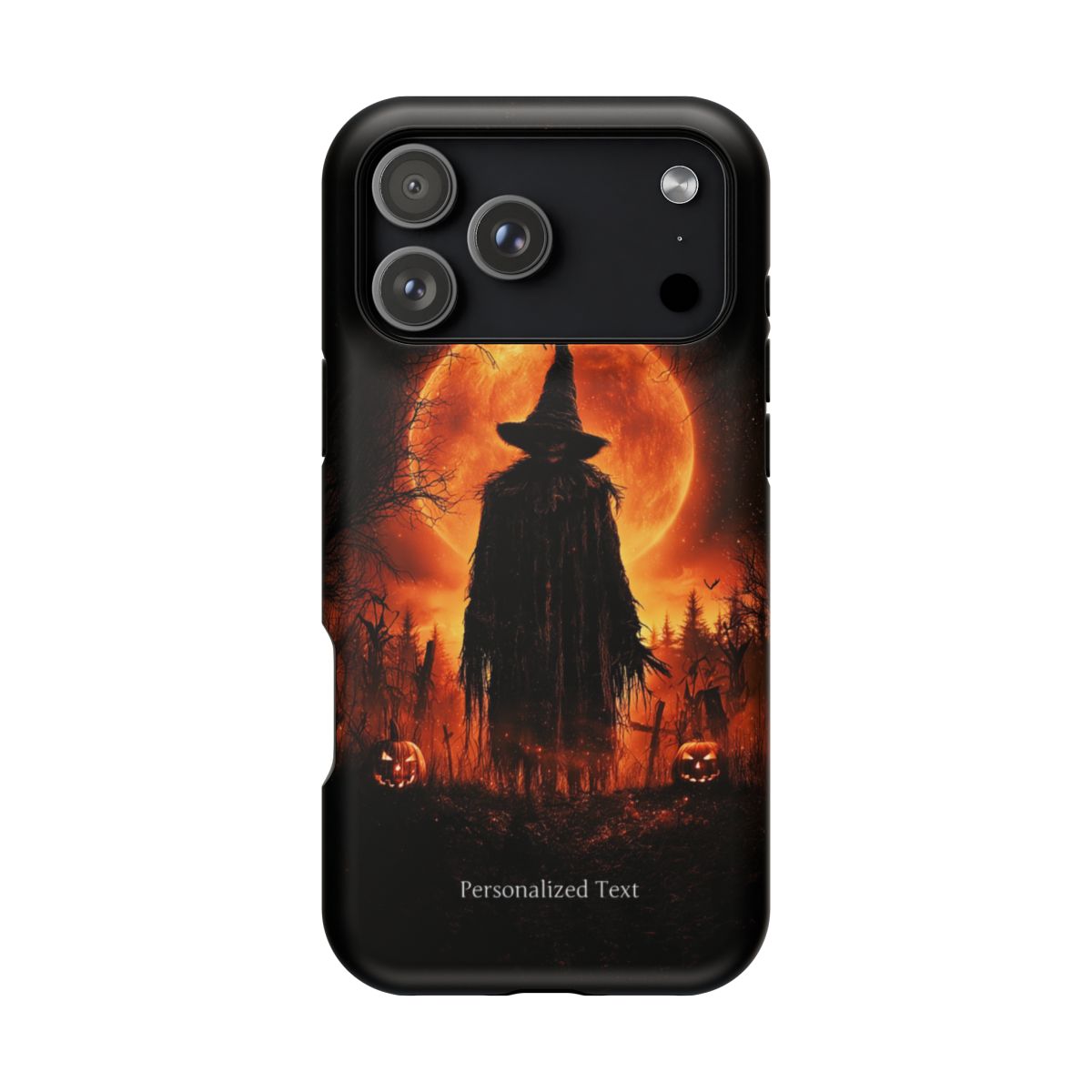 Personalized Halloween Scarecrow Phone Case – Orange Full Moon Witchcraft Art, Spooky Gothic Case for iPhone, Samsung Galaxy & Google Pixel