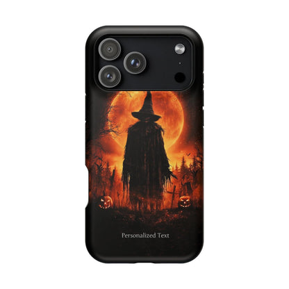 Personalized Halloween Scarecrow Phone Case – Orange Full Moon Witchcraft Art, Spooky Gothic Case for iPhone, Samsung Galaxy & Google Pixel