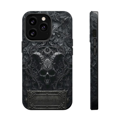 Gothic Demon Skull Phone Case – Dark Occult Horned Skull Art with Optional Personalized Text