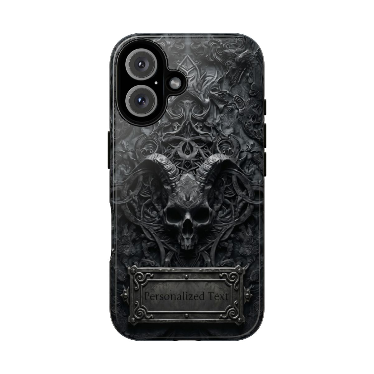Gothic Demon Skull Phone Case – Dark Occult Horned Skull Art with Optional Personalized Text