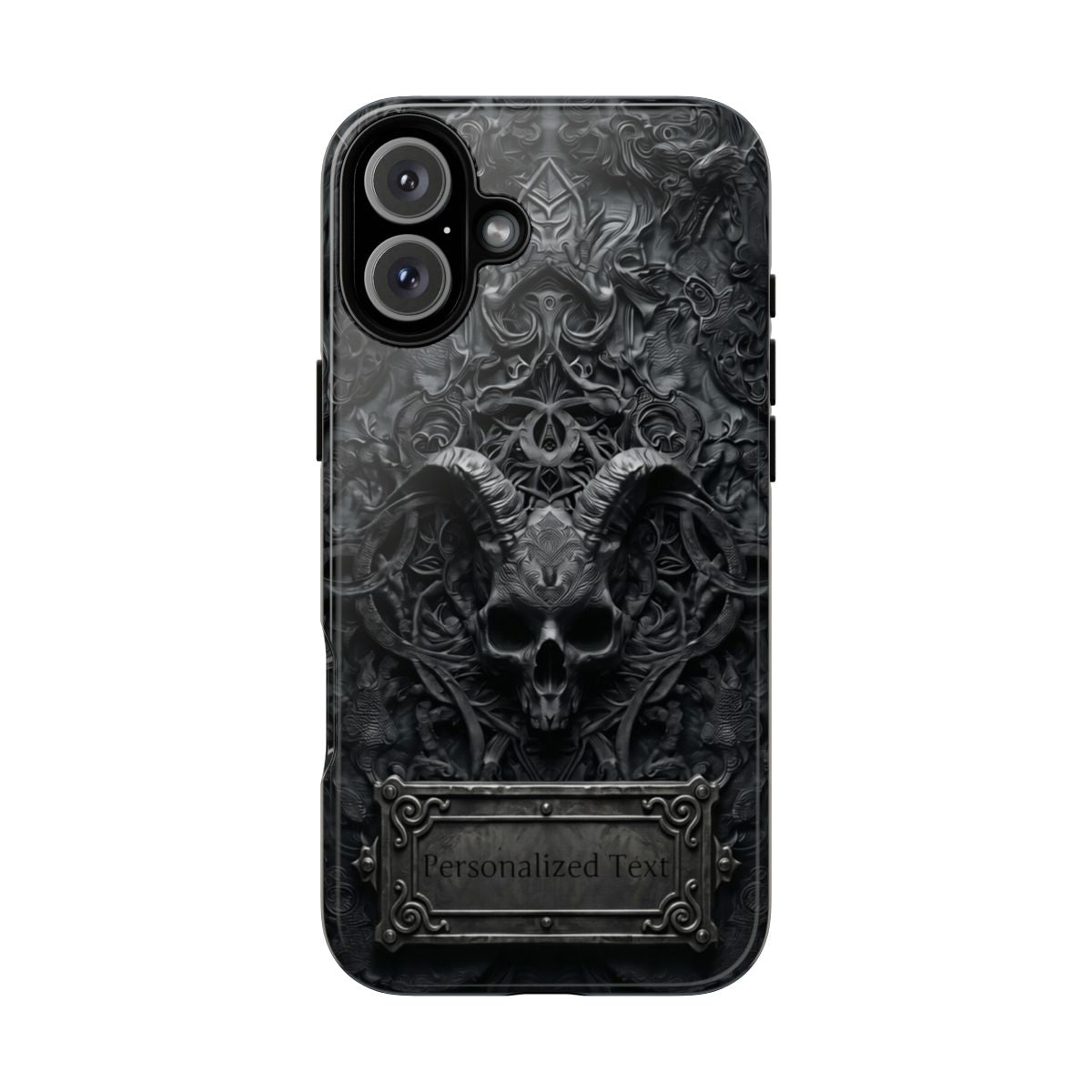 Gothic Demon Skull Phone Case – Dark Occult Horned Skull Art with Optional Personalized Text